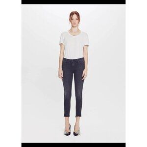 Mother Looker Sacred Slit Ankle Jeans Dear Mr. Black Skinny 26 Fray Hem Raw